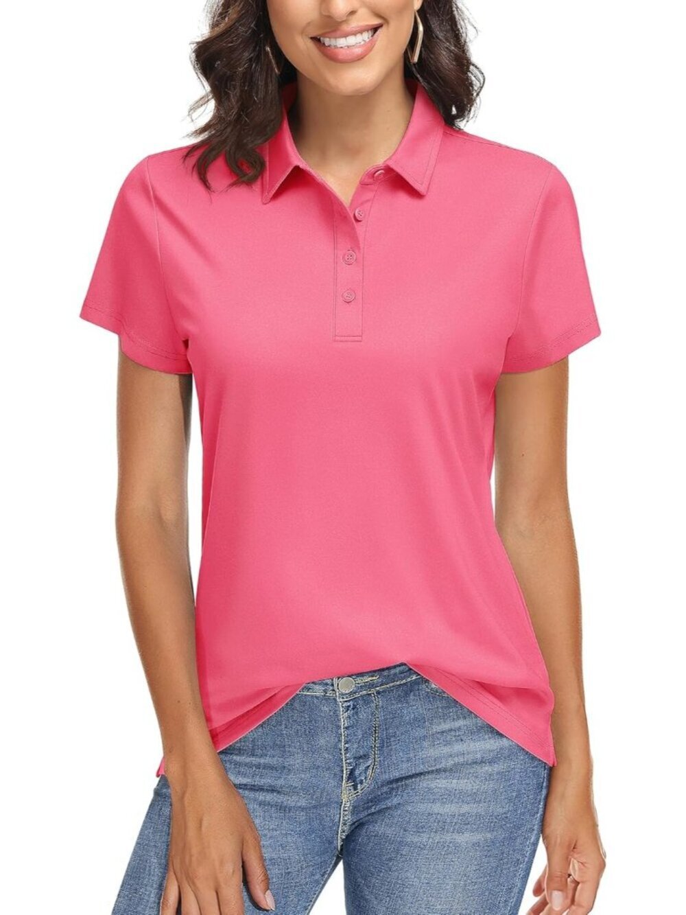 Women's  08-rose Red  Golf Polo Shirt Short Sleeve UPF 50+ Sun Protection Quick